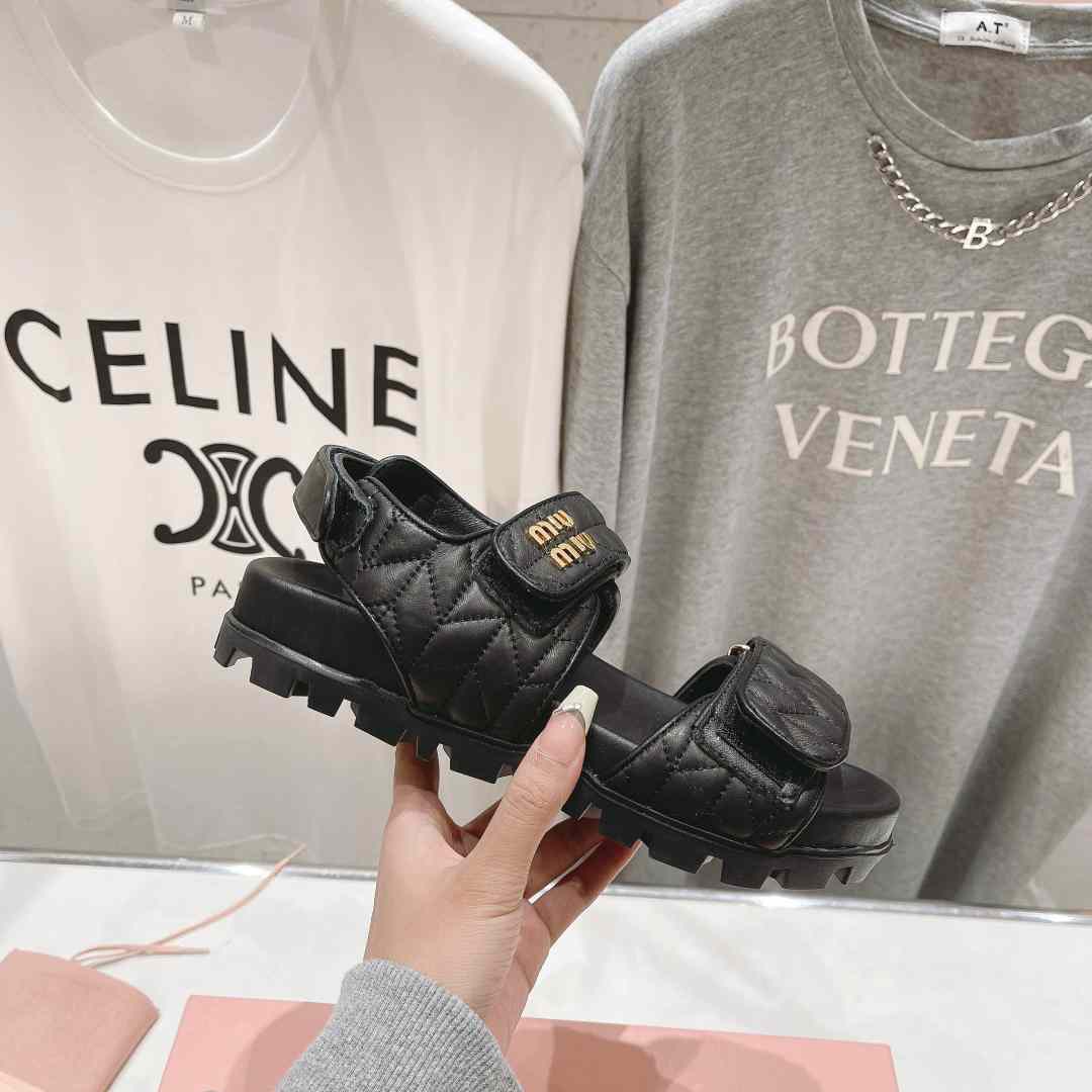 Miu Miu Sporty Matelassé Nappa Leather Sandals - FashionPlug