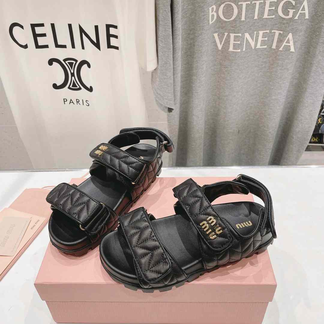 Miu Miu Sporty Matelassé Nappa Leather Sandals - FashionPlug