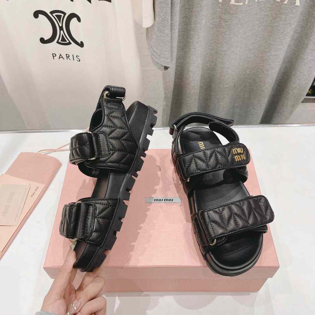 Miu Miu Sporty Matelassé Nappa Leather Sandals - FashionPlug
