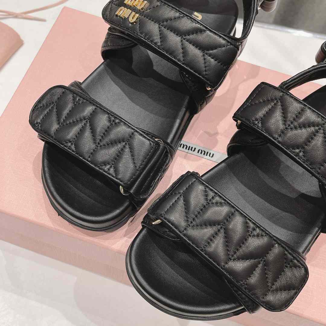 Miu Miu Sporty Matelassé Nappa Leather Sandals - FashionPlug