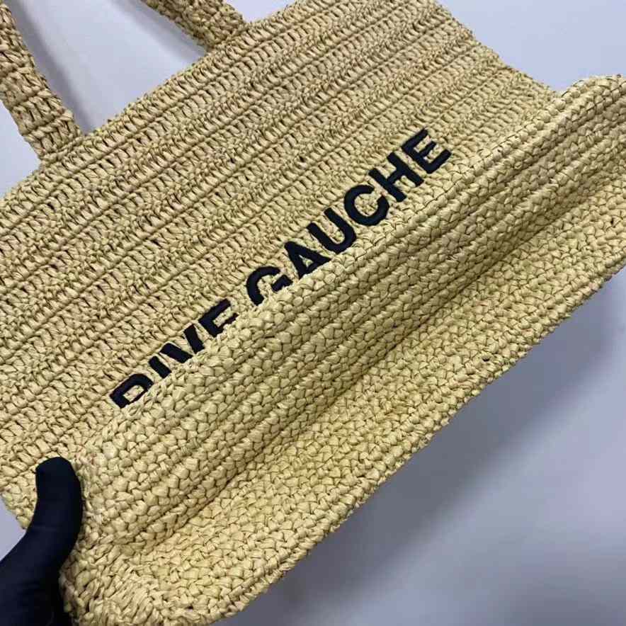 Saint Laurent Rive Gauche Printed Raffia Tote Bag  (48-36-14 cm) - FashionPlug