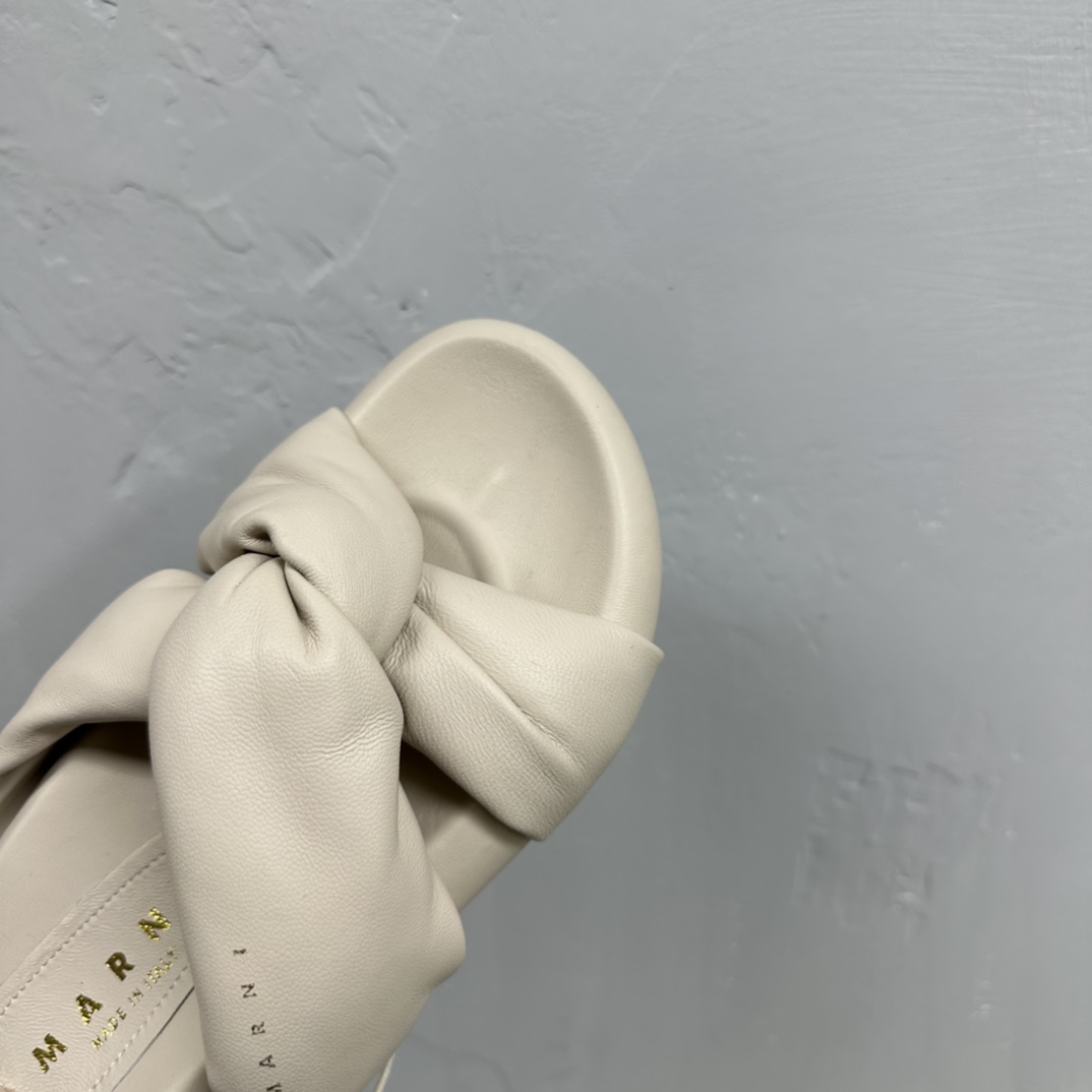 Marni Ivory Twisted Leather Bubble Sandal - FashionPlug