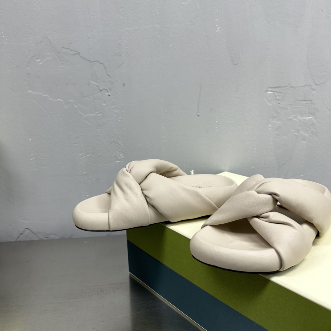 Marni Ivory Twisted Leather Bubble Sandal - FashionPlug