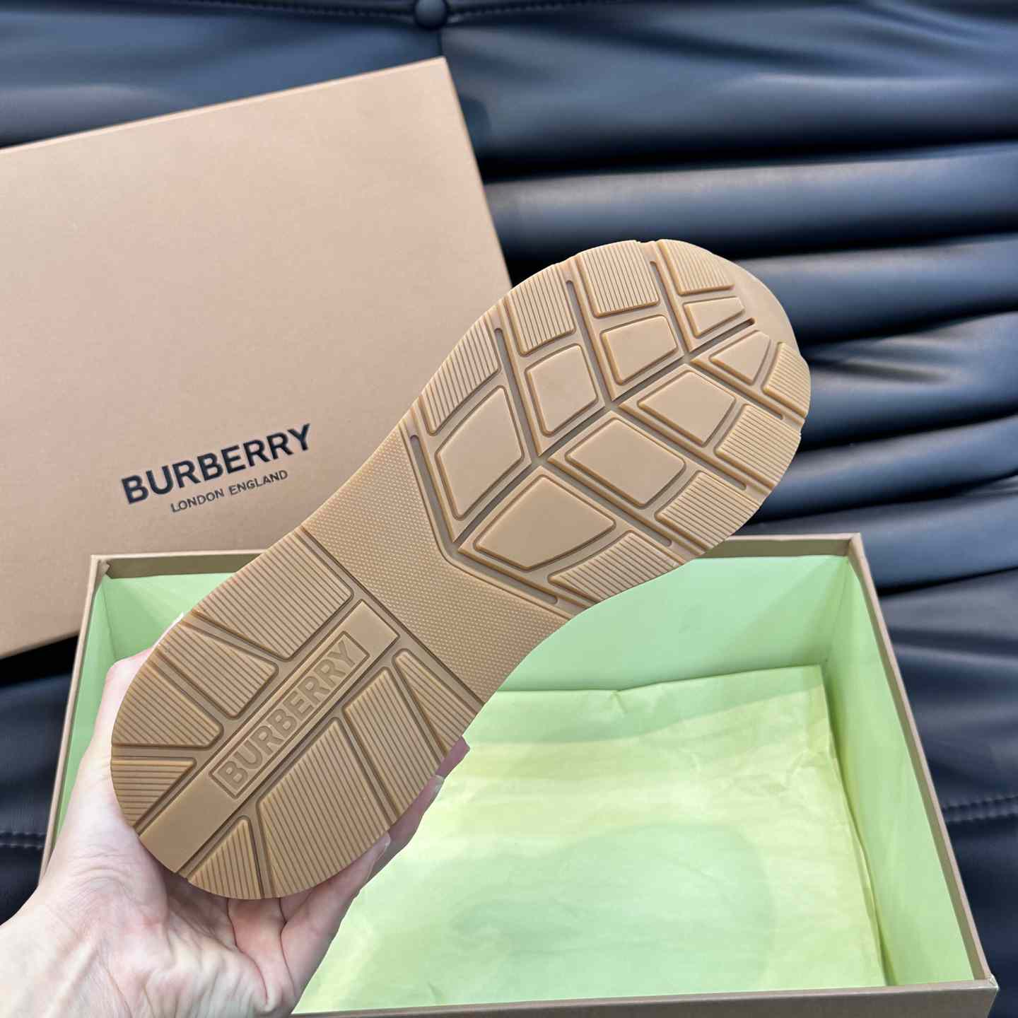 Burberry Beige Leather And Check Print Trainer - FashionPlug