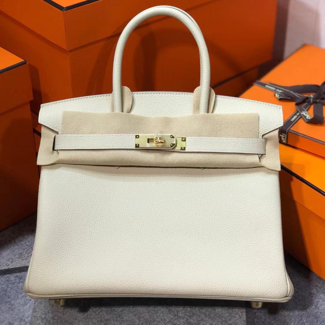 Hermes Birkin 30 Craie Clemence Gold Hardware   (30-22-16cm) - FashionPlug