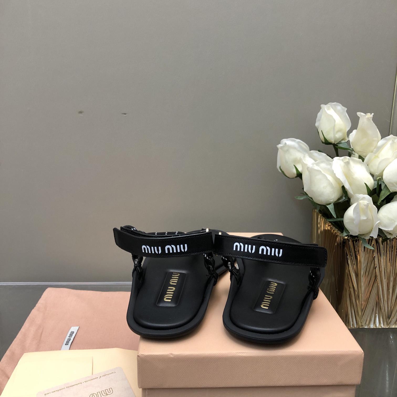 Miu Miu Riviere Cord And Leather Sandals - FashionPlug