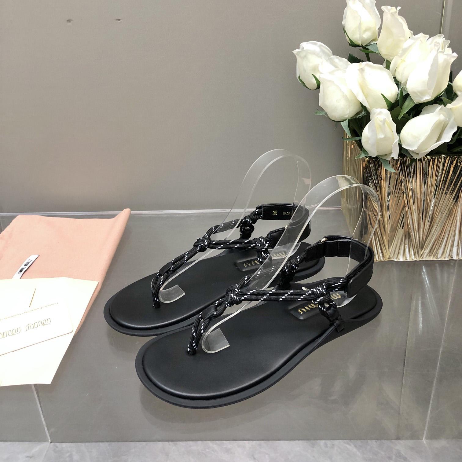 Miu Miu Riviere Cord And Leather Sandals - FashionPlug