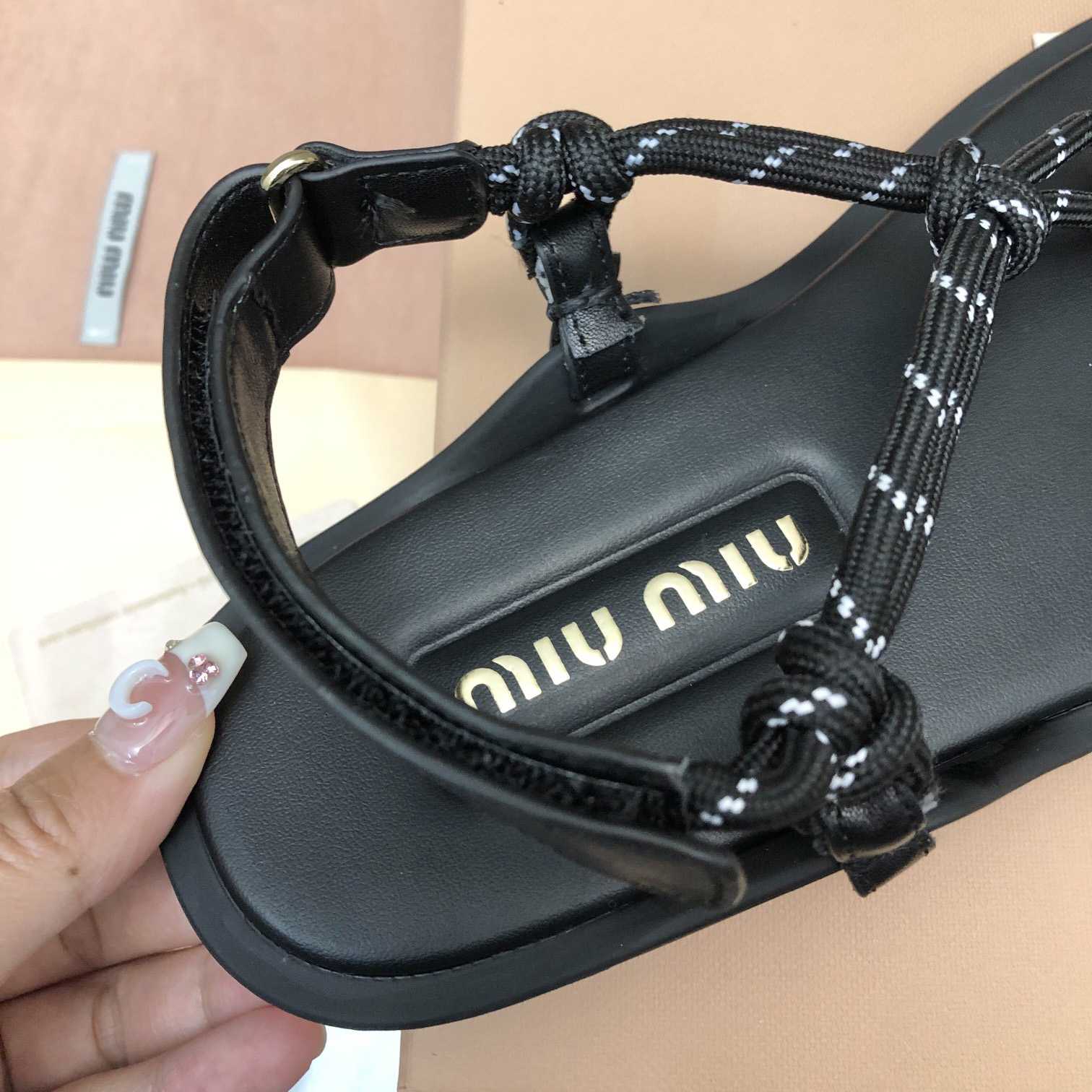 Miu Miu Riviere Cord And Leather Sandals - FashionPlug
