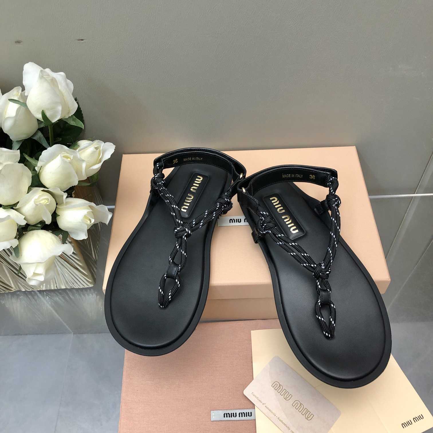Miu Miu Riviere Cord And Leather Sandals - FashionPlug