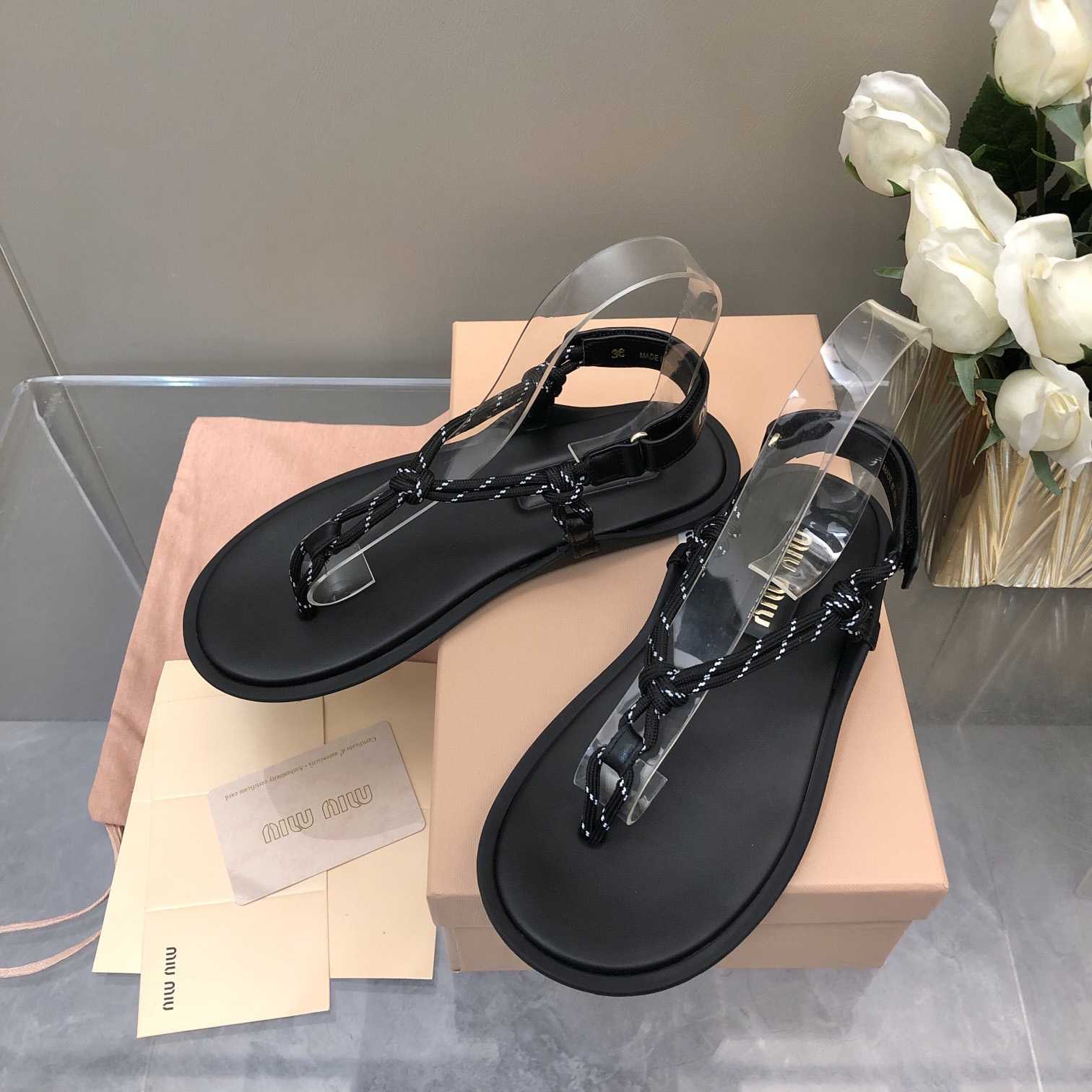Miu Miu Riviere Cord And Leather Sandals - FashionPlug