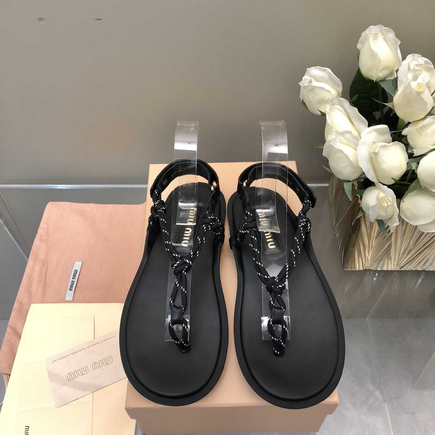 Miu Miu Riviere Cord And Leather Sandals - FashionPlug