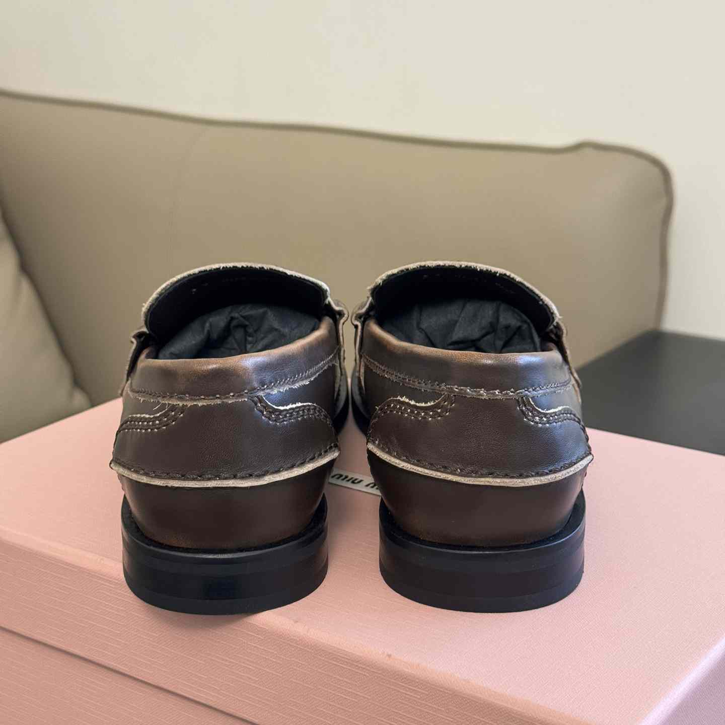 Miu Miu Vintage-effect Leather Penny Loafers - FashionPlug