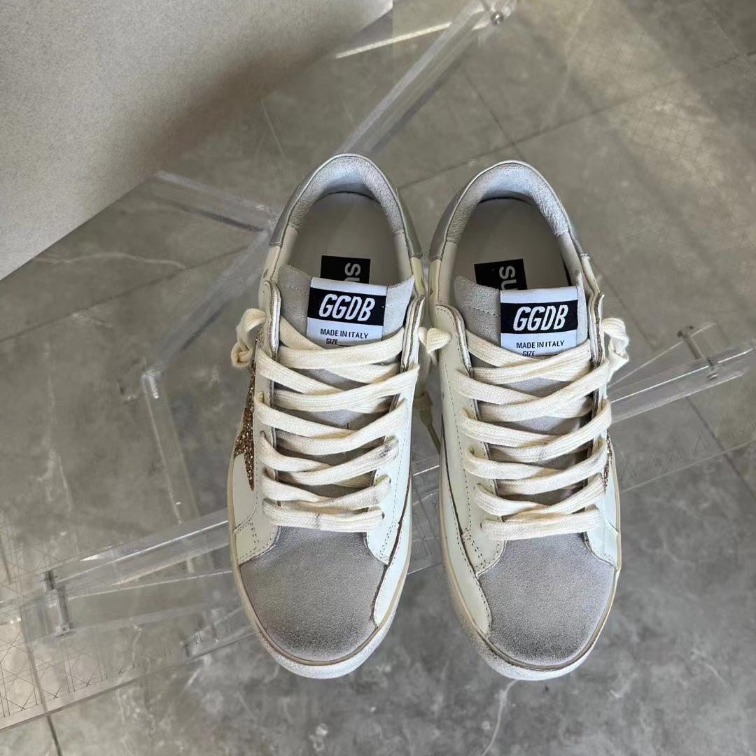 Golden Goose Hi Star White Glitter Gold Sneakers - FashionPlug