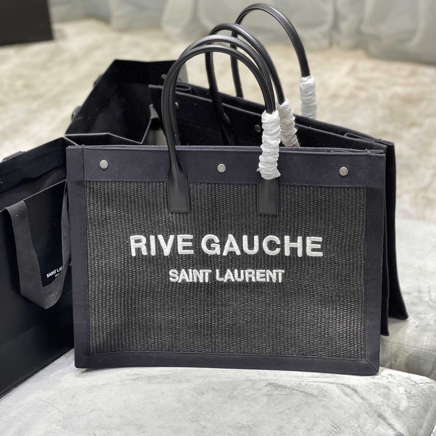 Saint Laurent Rive Gauche Woven Tote Bag   48×36×16cm - FashionPlug