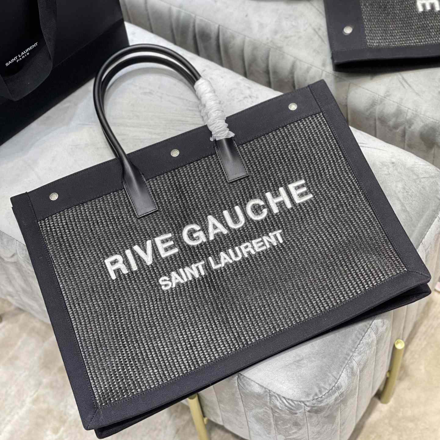 Saint Laurent Rive Gauche Woven Tote Bag   48×36×16cm - FashionPlug