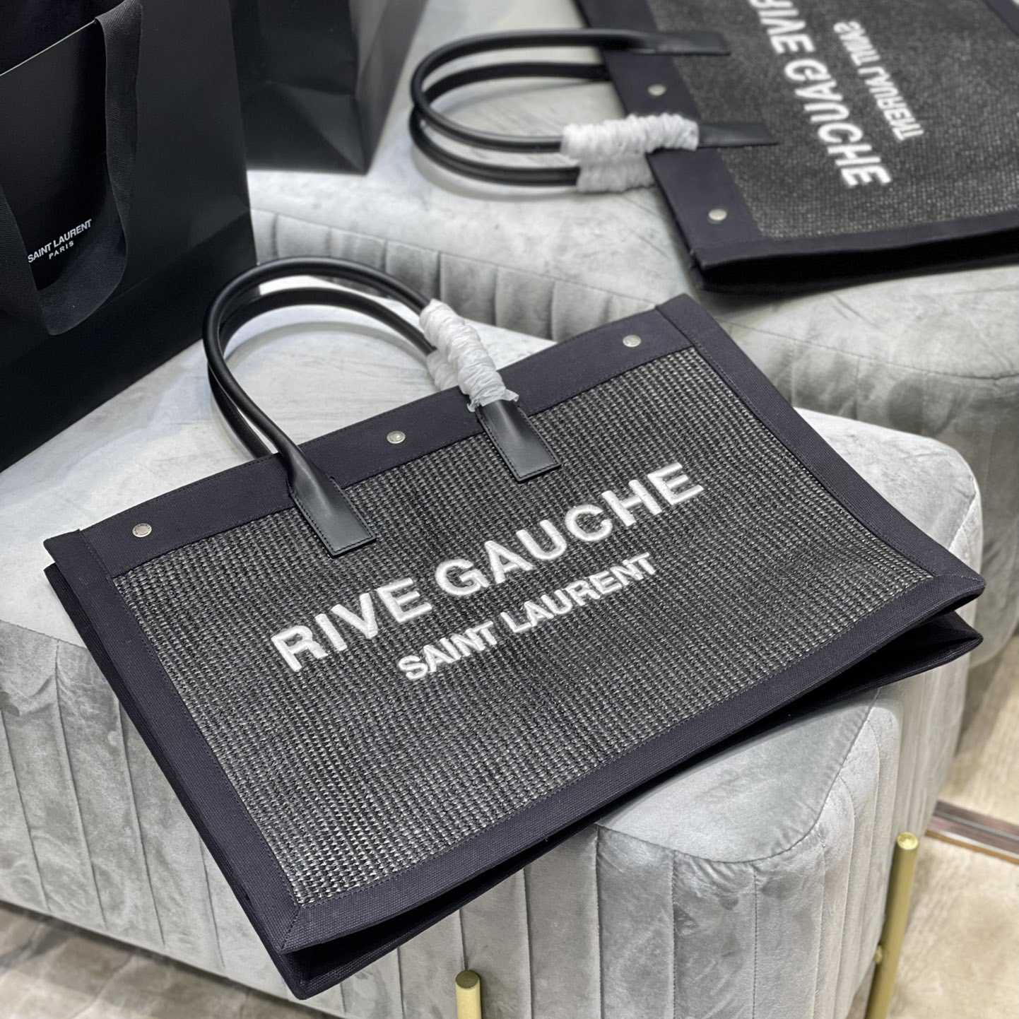 Saint Laurent Rive Gauche Woven Tote Bag   48×36×16cm - FashionPlug
