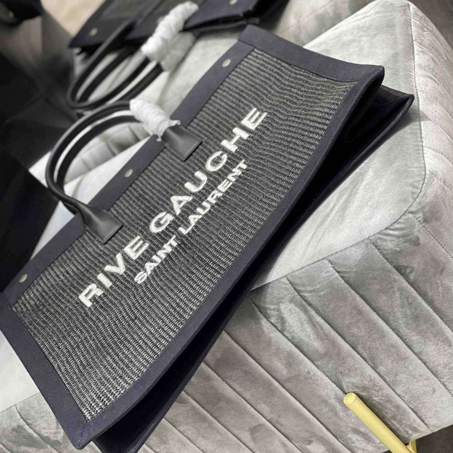 Saint Laurent Rive Gauche Woven Tote Bag   48×36×16cm - FashionPlug