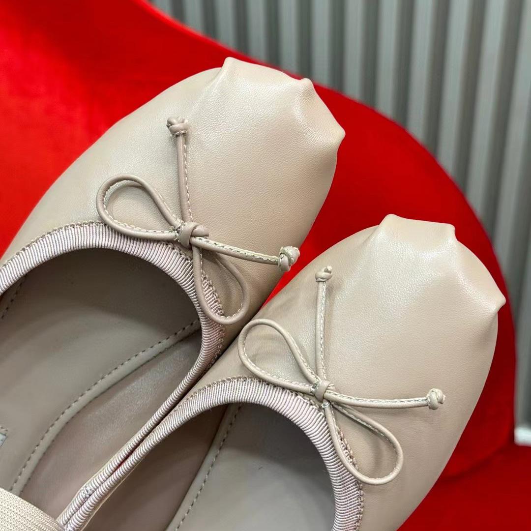 Miu Miu Leather Bow Ballerina Flats - FashionPlug