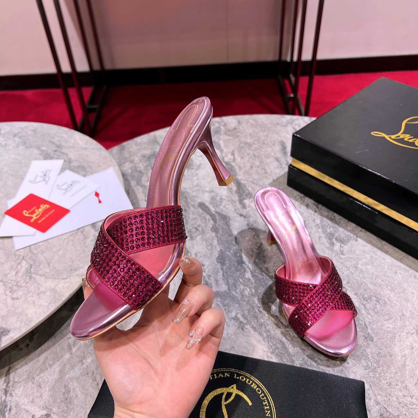 Christian Louboutin Mariza Is Back Strass 85mm Mules Sandals - FashionPlug