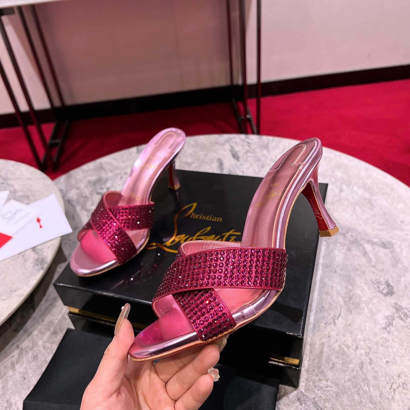 Christian Louboutin Mariza Is Back Strass 85mm Mules Sandals - FashionPlug