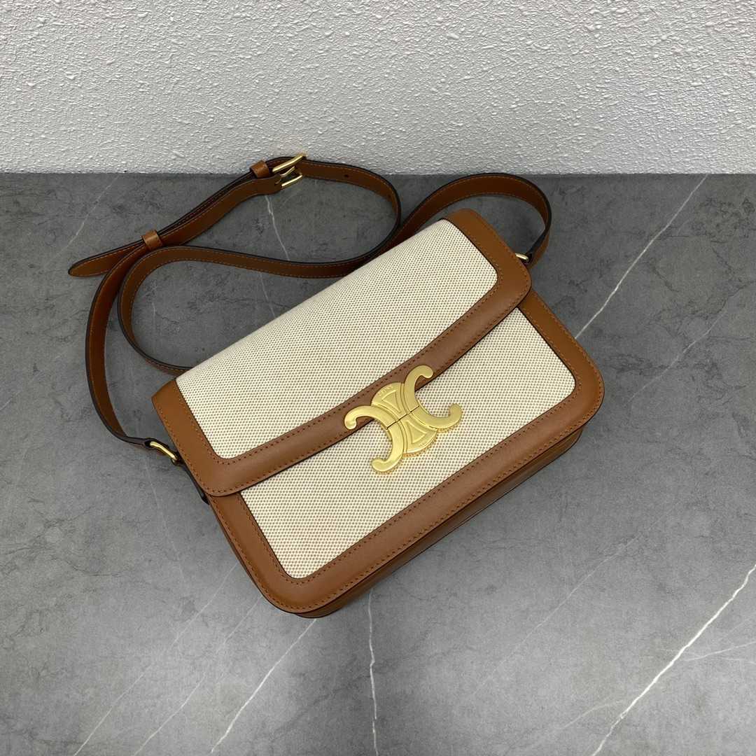 Celine Classique Triomphe Bag In Textile With Triomphe Crochet Embroidery - FashionPlug