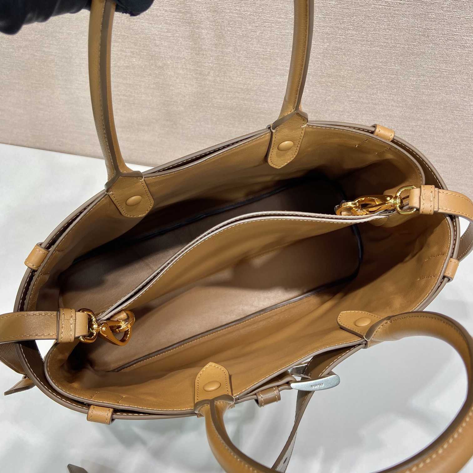 Prada Buckle Large Leather Handbag With Belt - FashionPlug