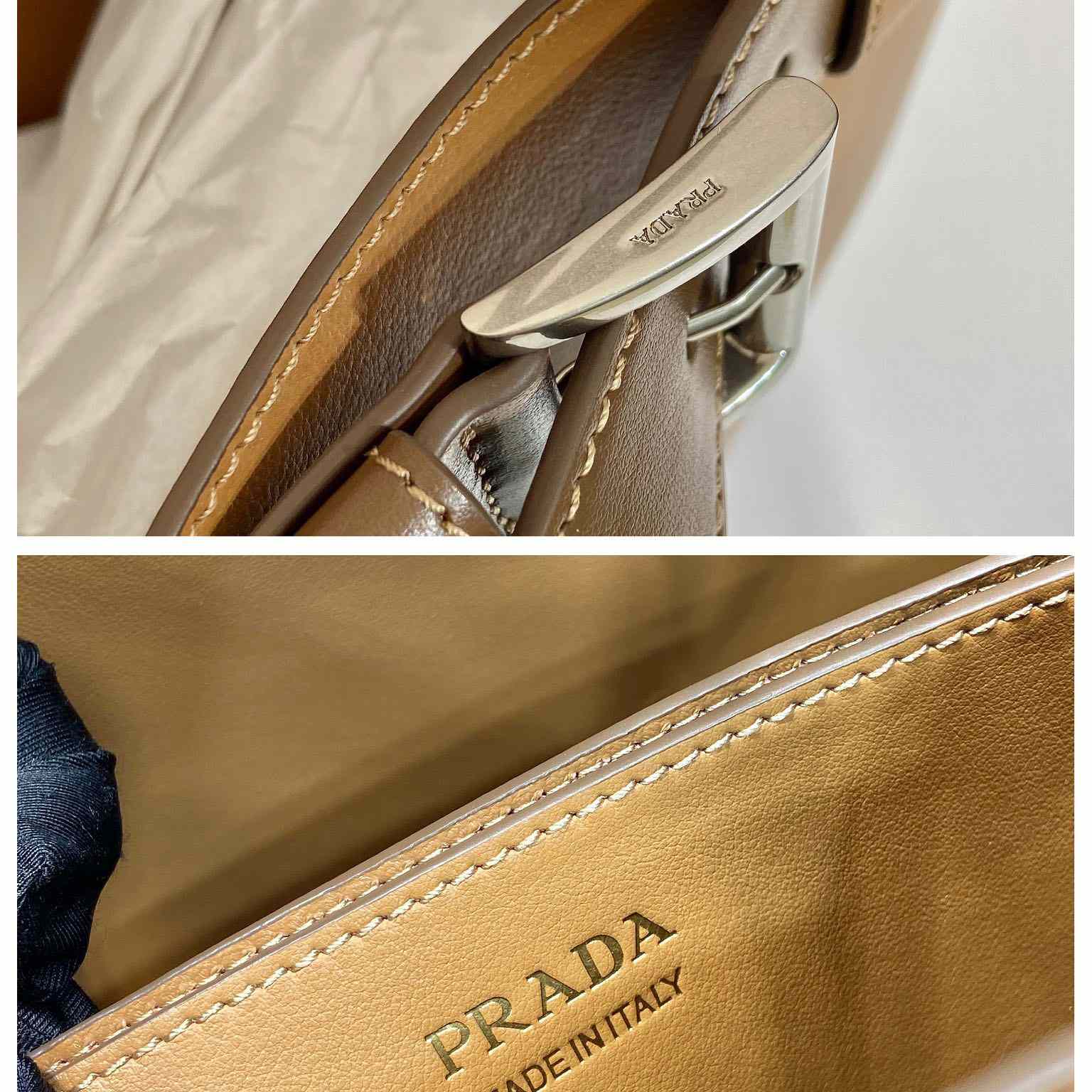 Prada Buckle Large Leather Handbag With Belt - FashionPlug