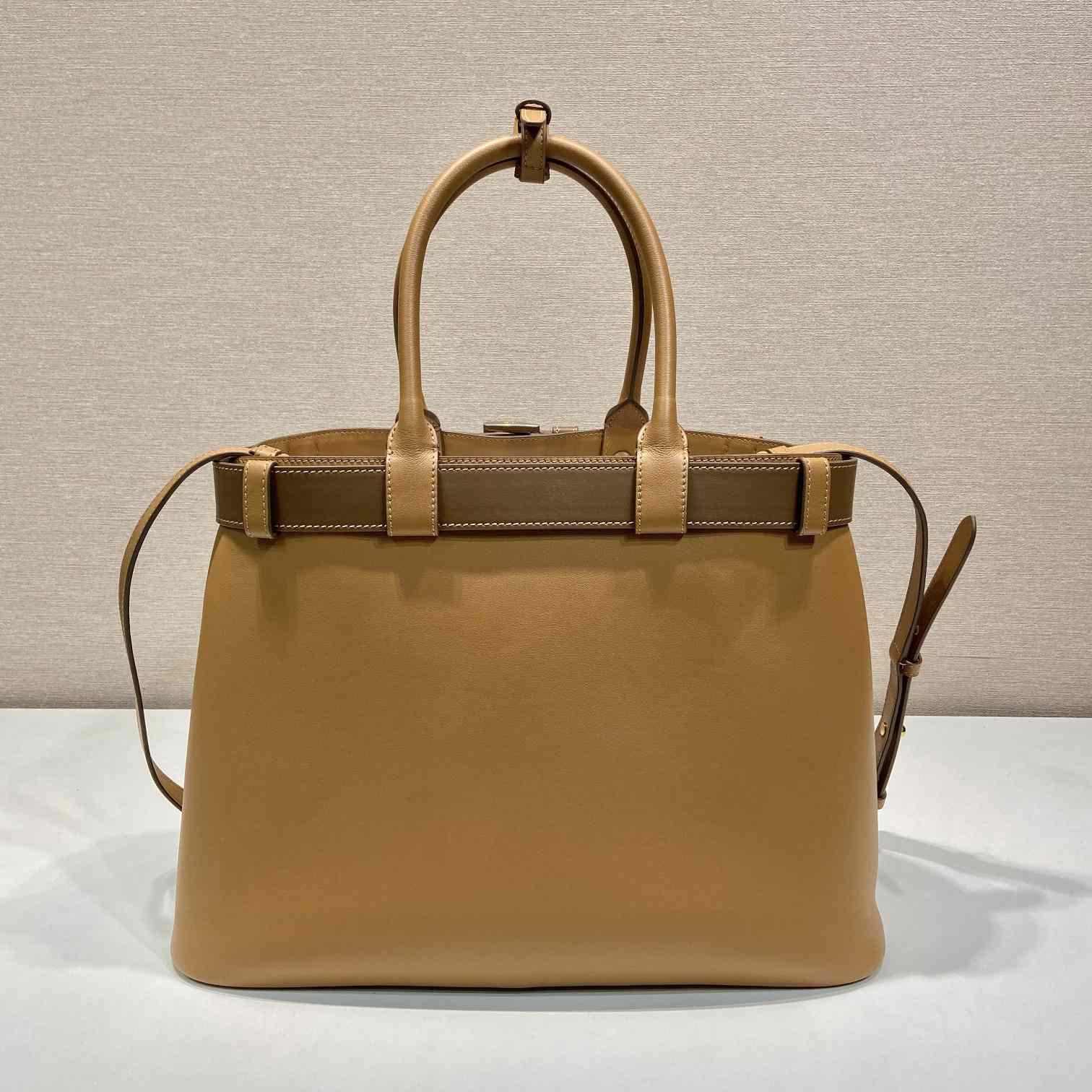 Prada Buckle Large Leather Handbag With Belt - FashionPlug