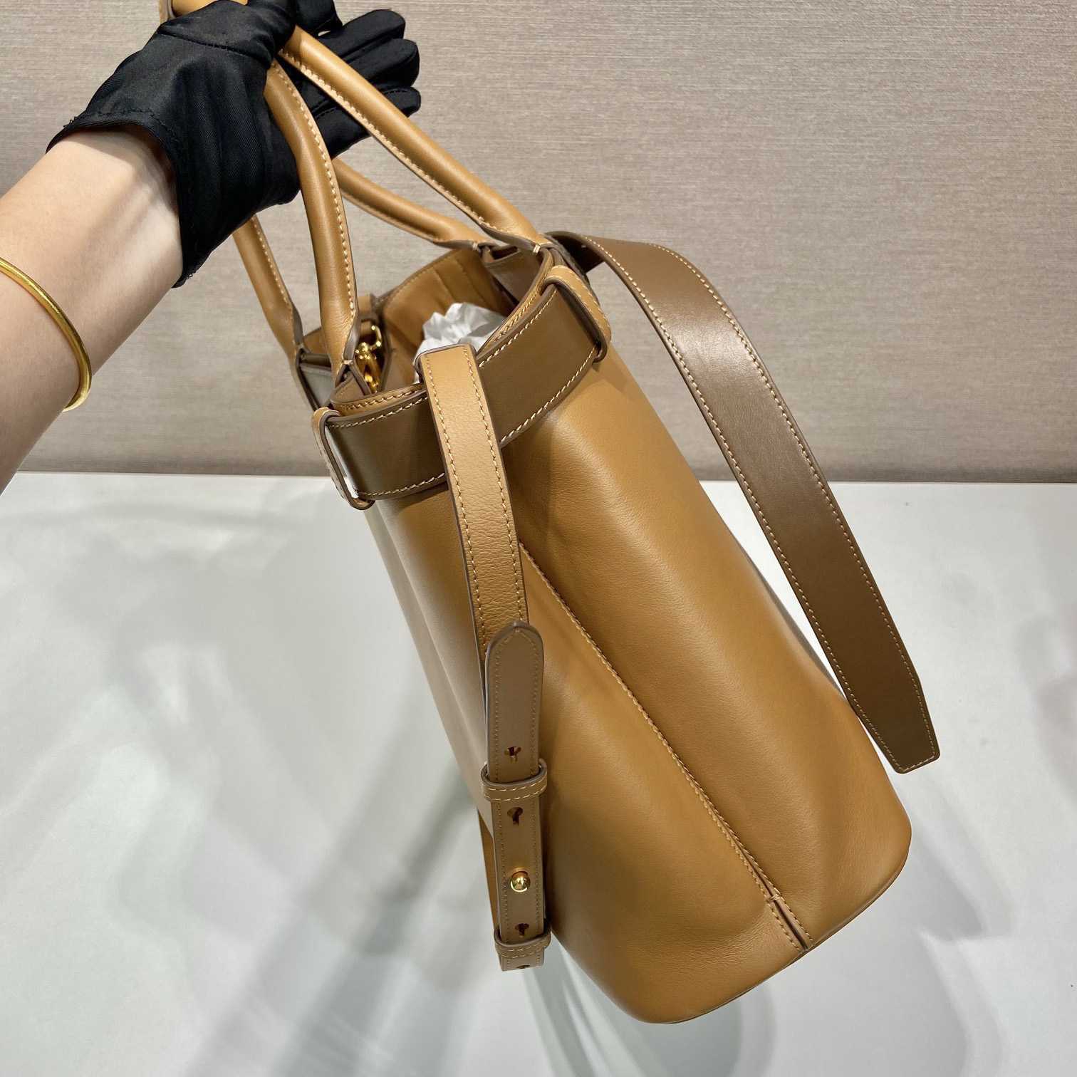 Prada Buckle Large Leather Handbag With Belt - FashionPlug