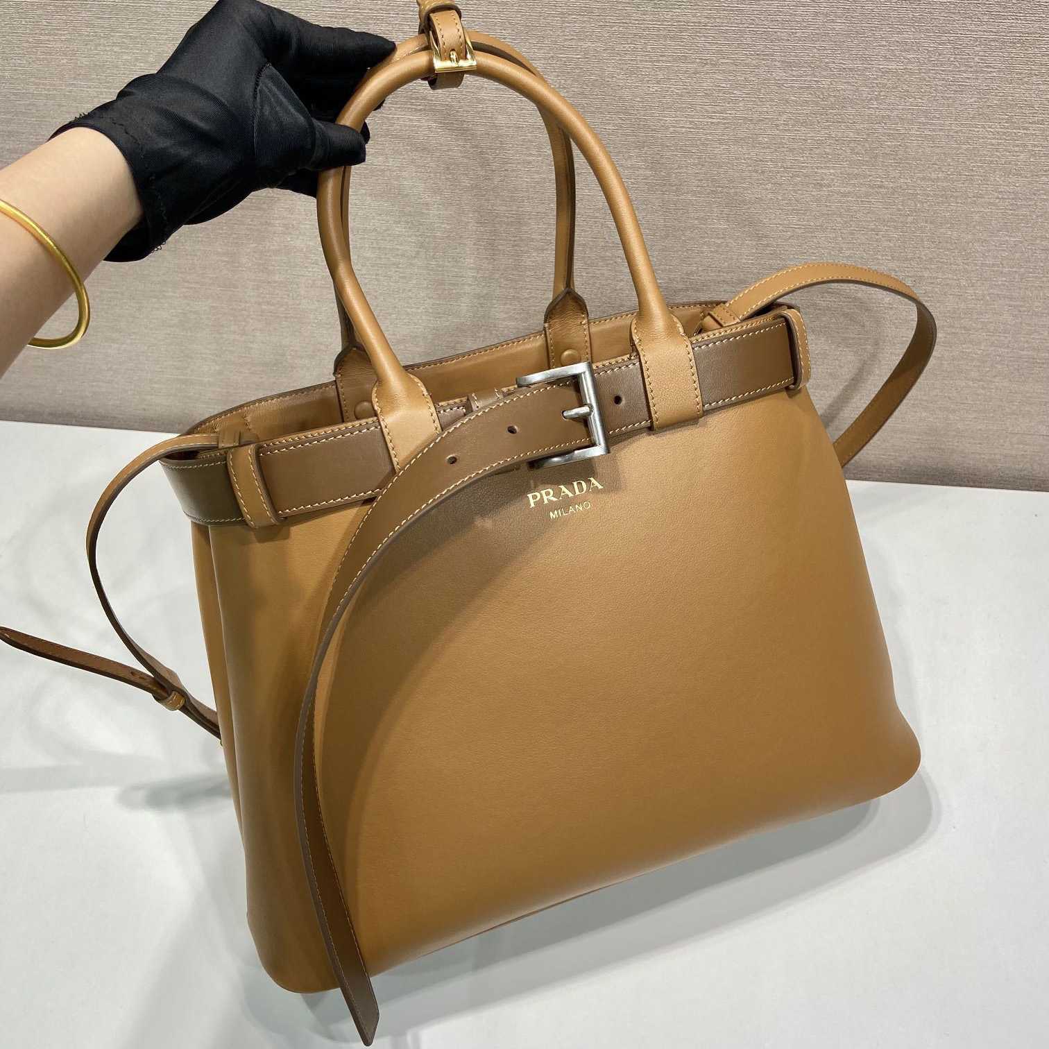 Prada Buckle Large Leather Handbag With Belt - FashionPlug