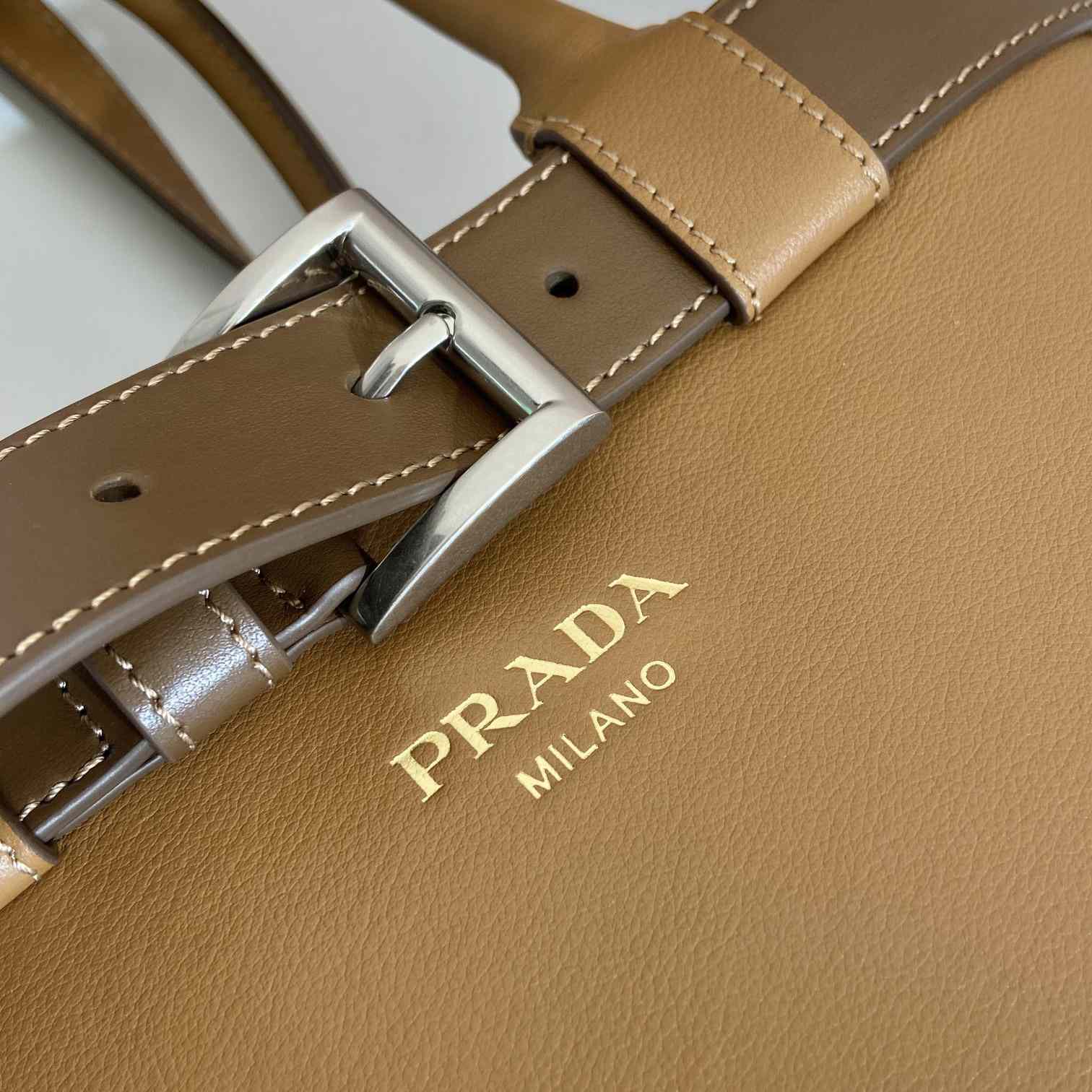 Prada Buckle Large Leather Handbag With Belt - FashionPlug