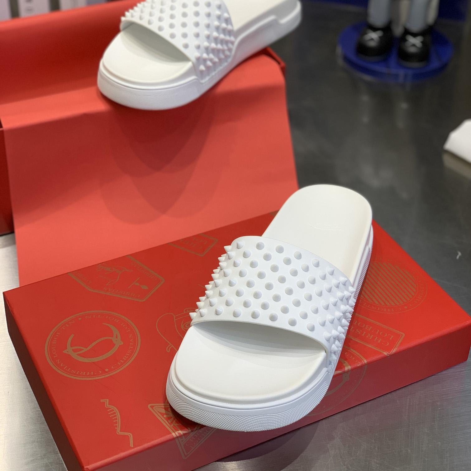 Christian Louboutin Pool Fun Spiked Slides - FashionPlug