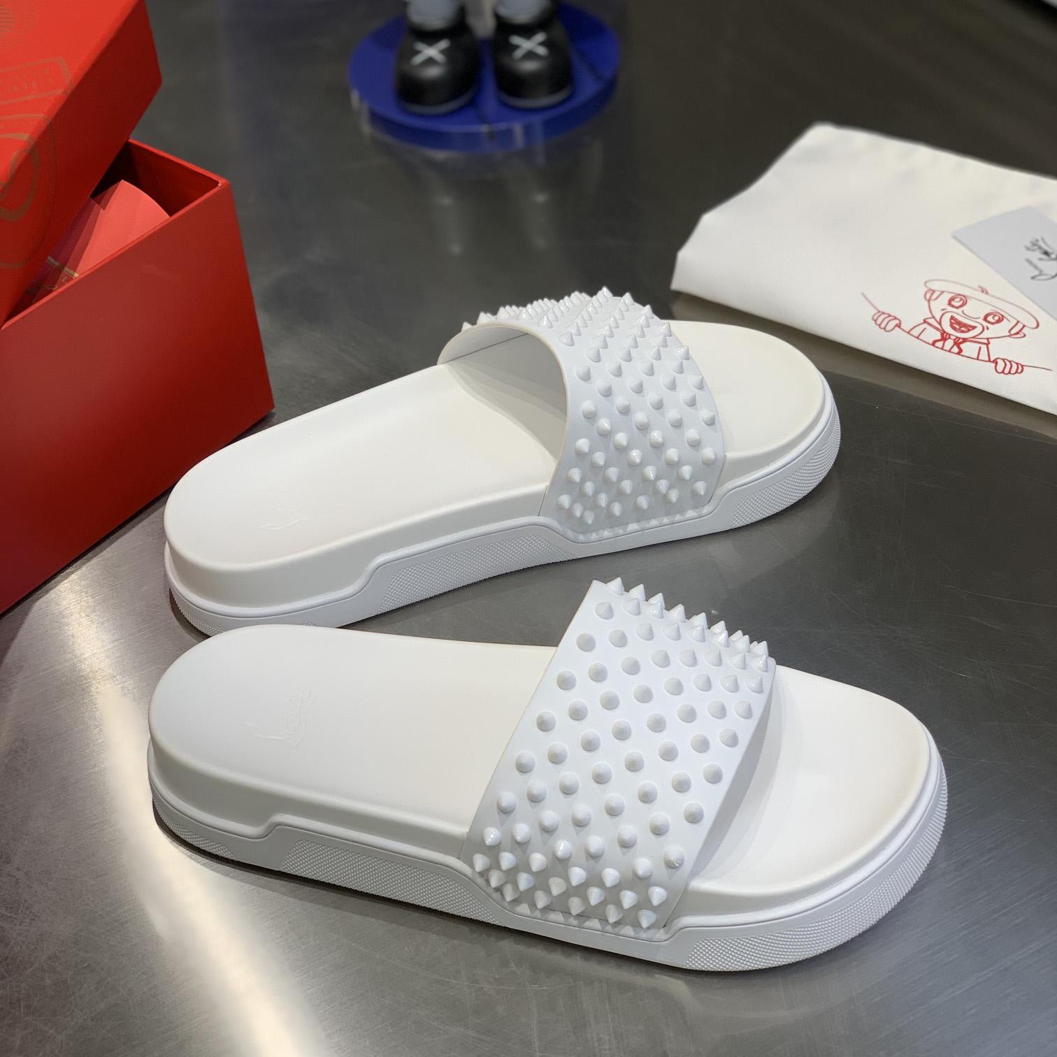 Christian Louboutin Pool Fun Spiked Slides - FashionPlug