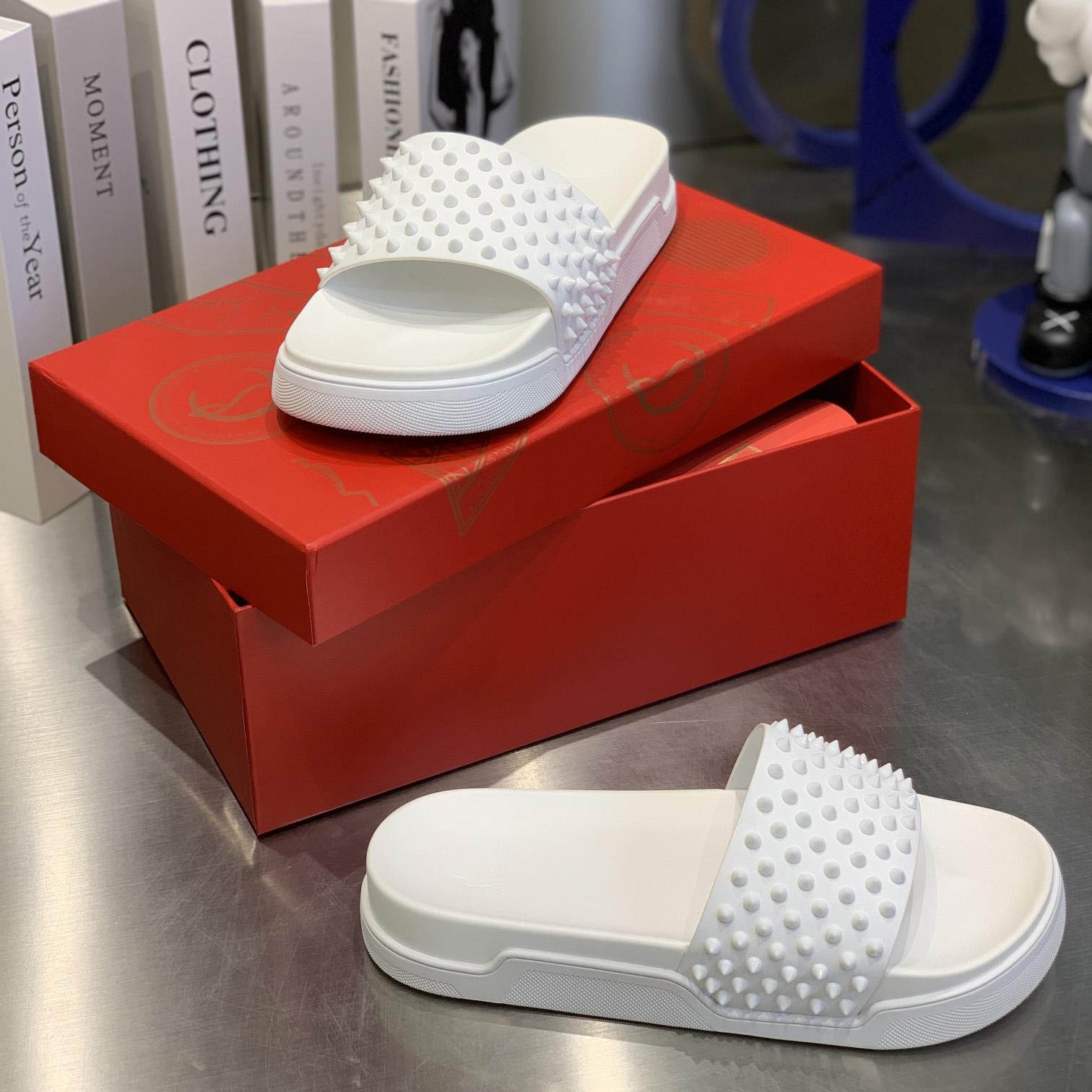 Christian Louboutin Pool Fun Spiked Slides - FashionPlug