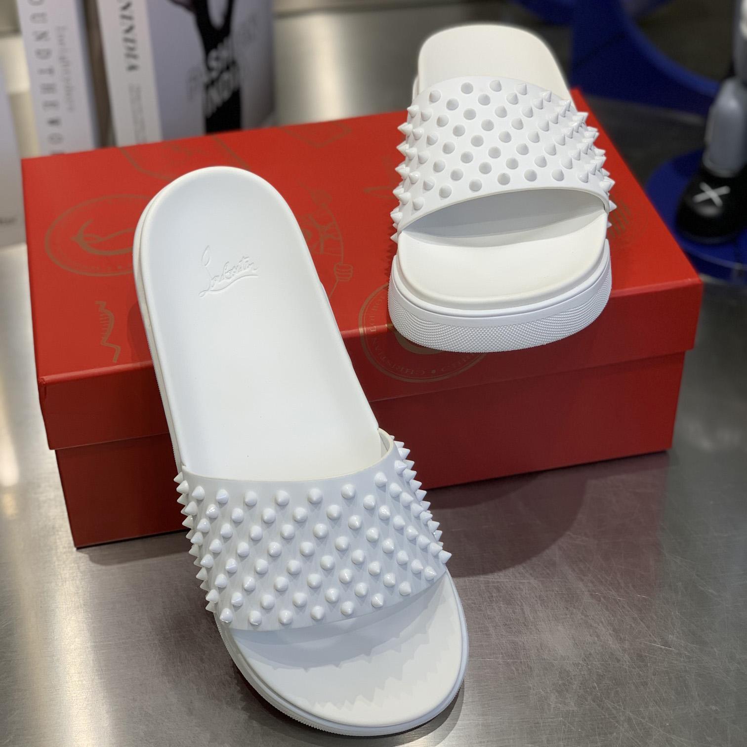 Christian Louboutin Pool Fun Spiked Slides - FashionPlug