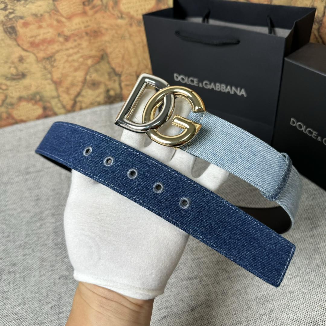 Dolce & Gabbana Denim Belt With DG Logo - FashionPlug