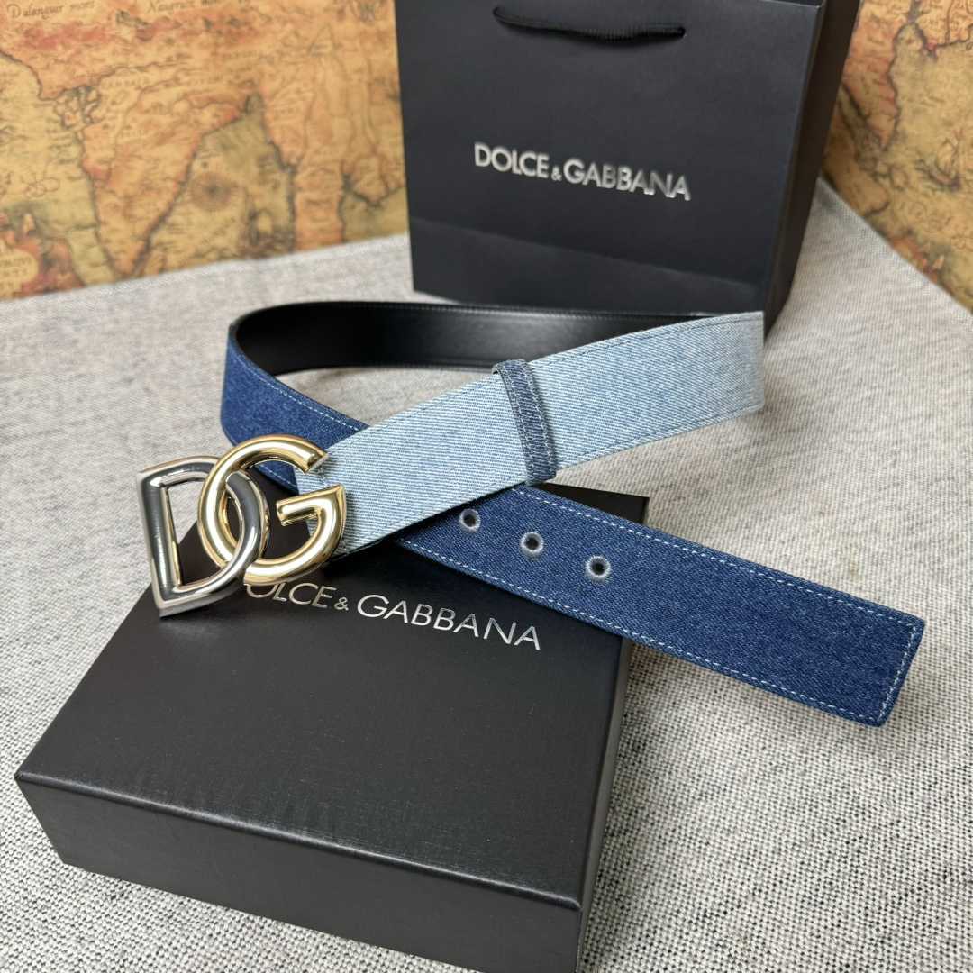 Dolce & Gabbana Denim Belt With DG Logo - FashionPlug