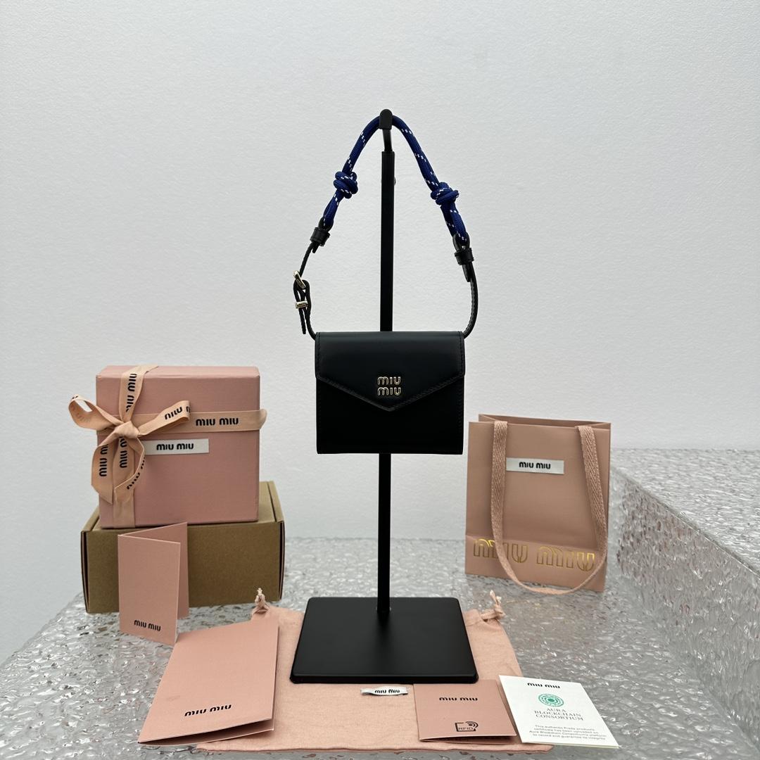 Miu Miu Leather Wallet With Leather And Cord Shoulder Strap - FashionPlug
