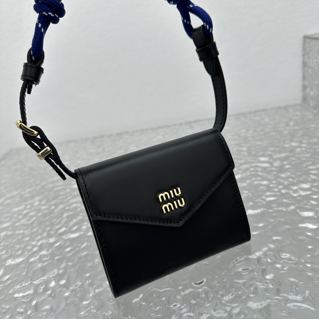 Miu Miu Leather Wallet With Leather And Cord Shoulder Strap - FashionPlug