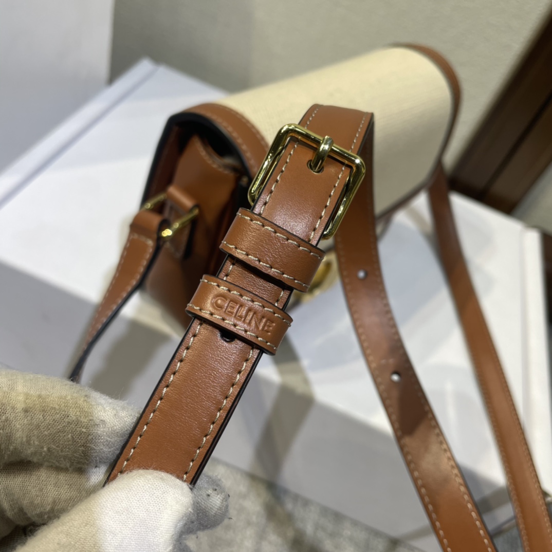 Celine Teen Triomphe Bag In Textile And Calfskin - FashionPlug