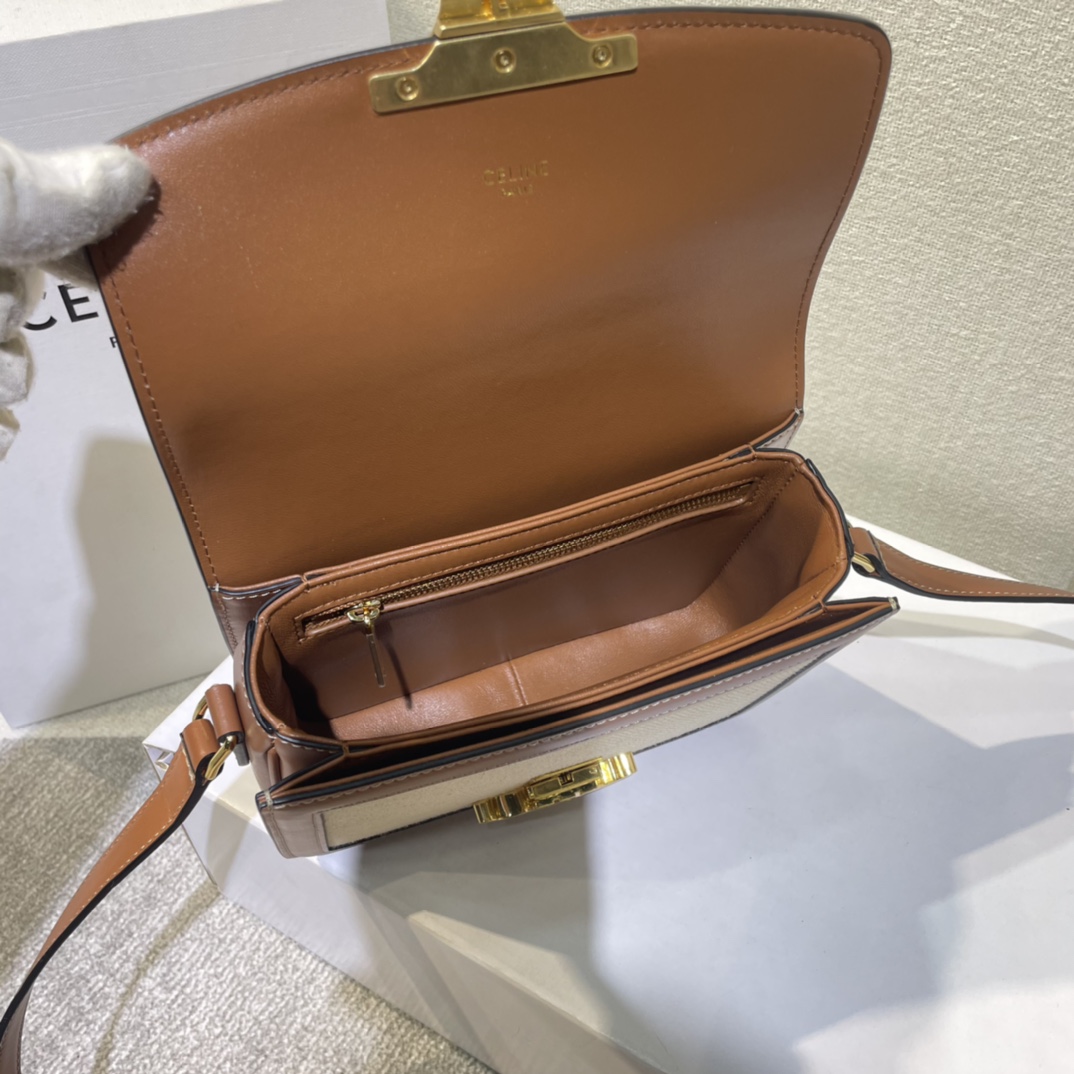 Celine Teen Triomphe Bag In Textile And Calfskin - FashionPlug
