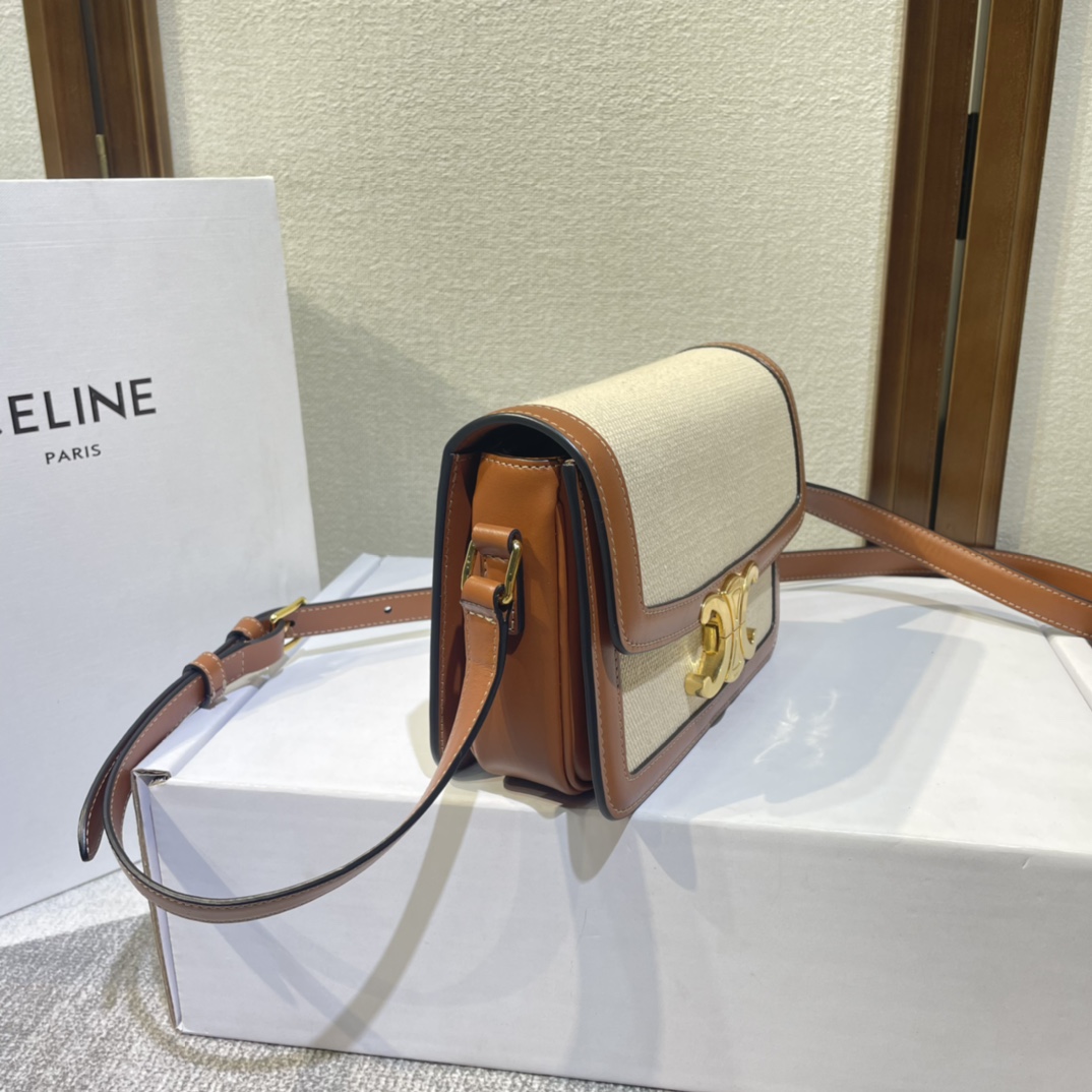 Celine Teen Triomphe Bag In Textile And Calfskin - FashionPlug