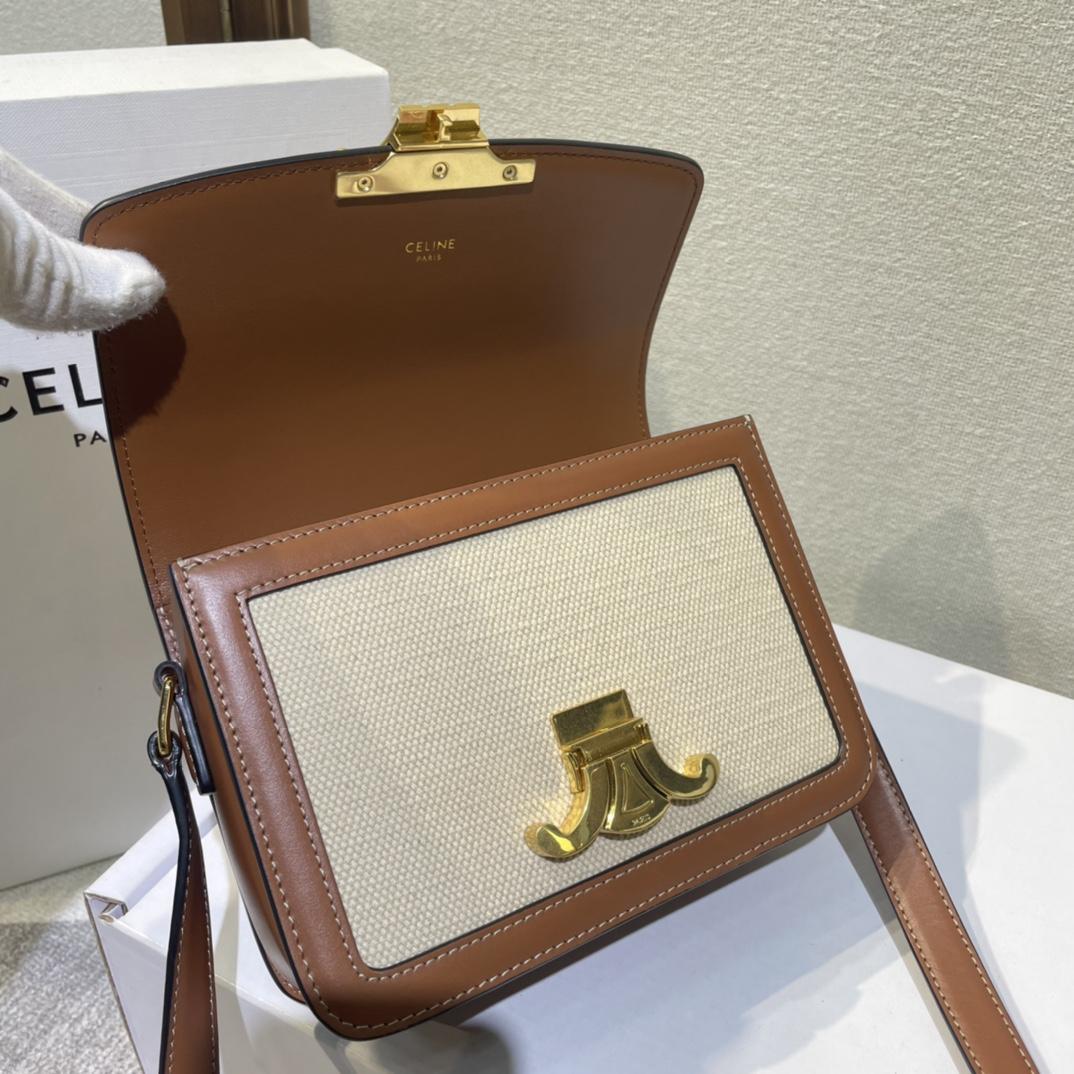 Celine Teen Triomphe Bag In Textile And Calfskin - FashionPlug