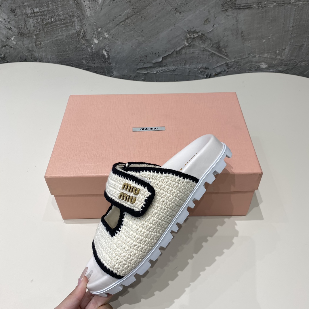 Miu Miu Crochet Knit Slides - FashionPlug