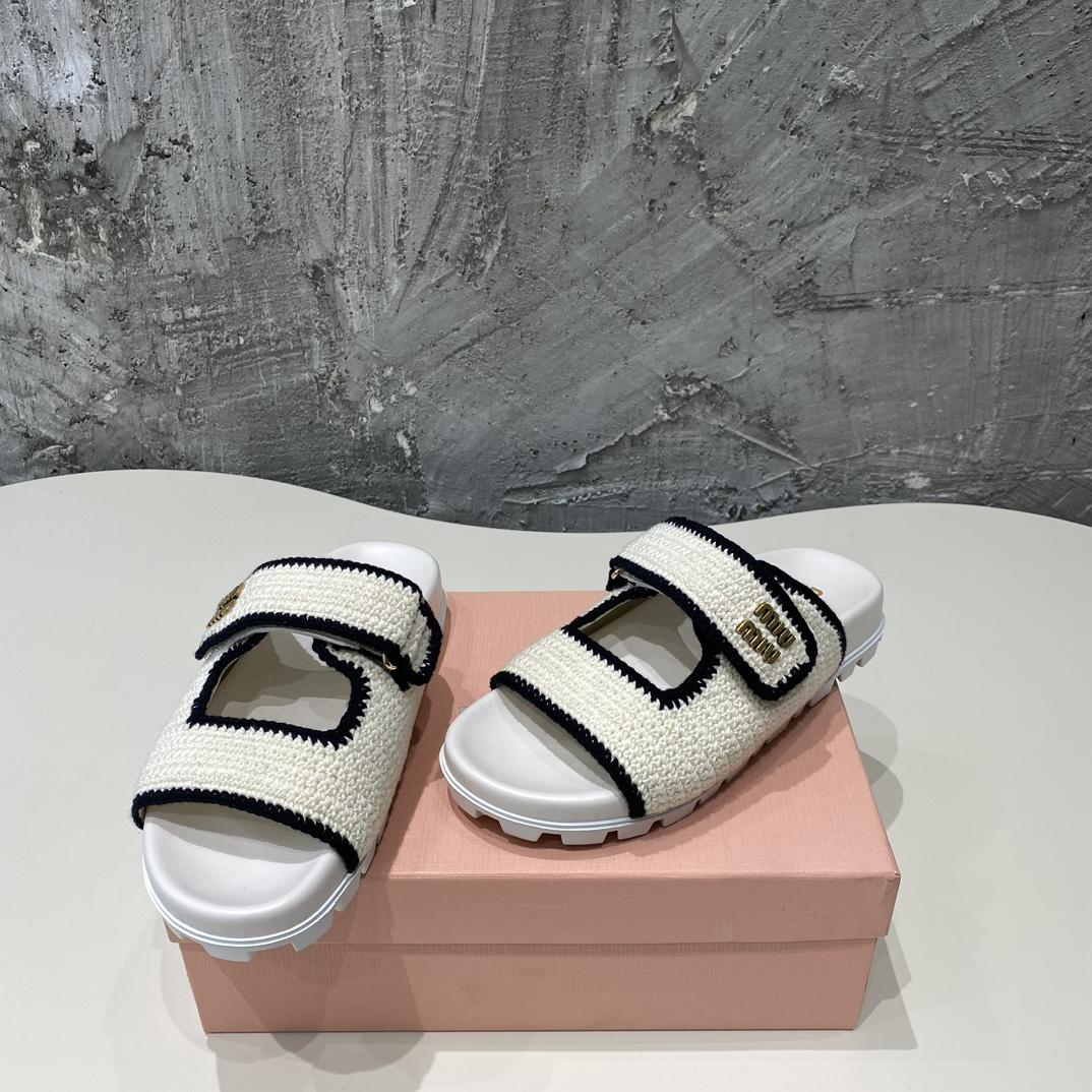 Miu Miu Crochet Knit Slides - FashionPlug