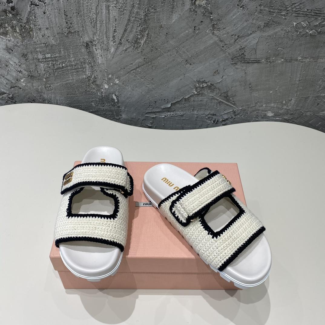 Miu Miu Crochet Knit Slides - FashionPlug