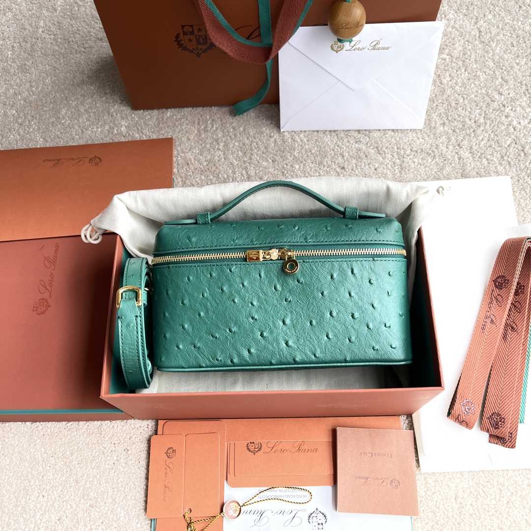 Loro Piana Extra Pocket L19 Ostrich Leather Pouch    (11-19-6.5cm) - FashionPlug