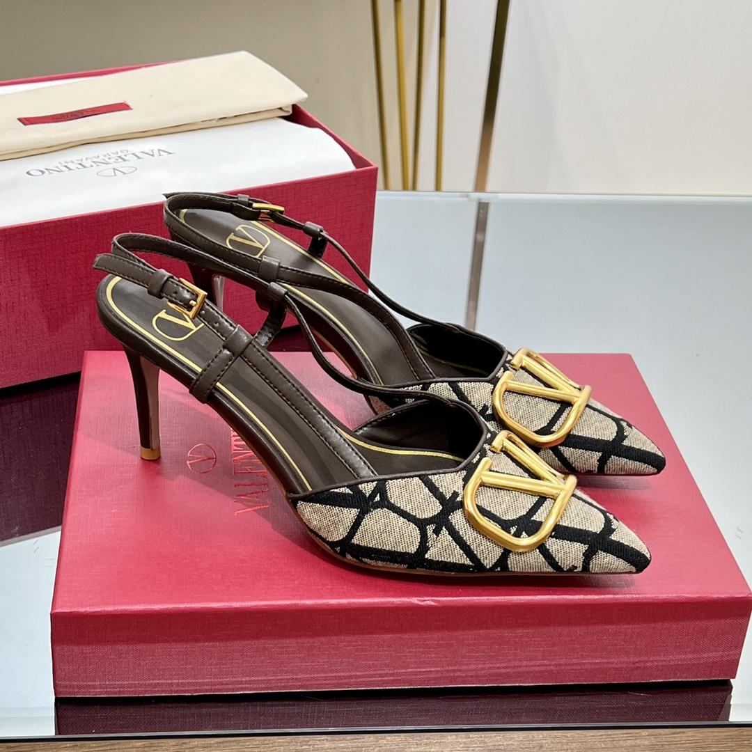 Valenti VLogo Signature Slingback Pump In Toile Iconographe 80mm - FashionPlug