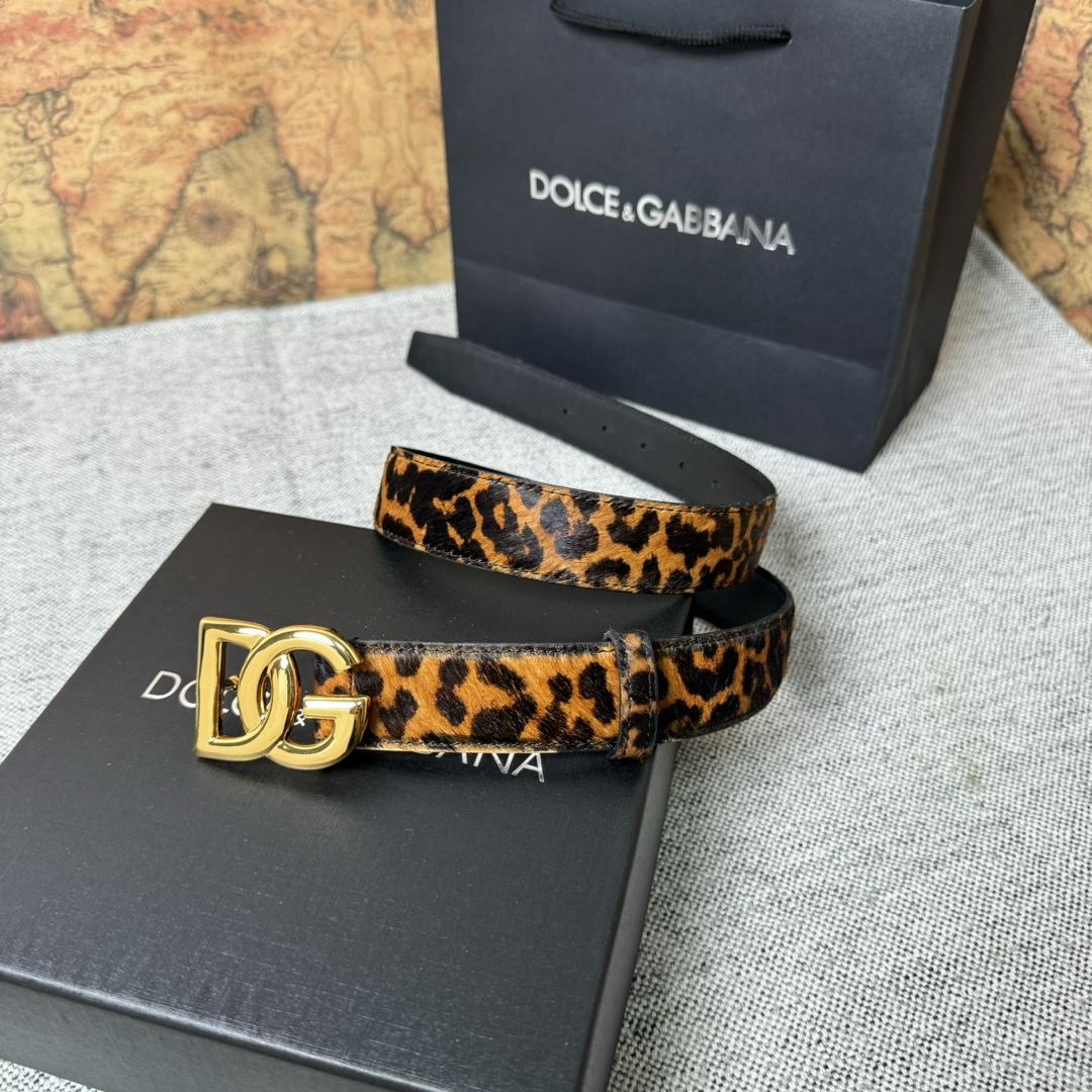 Dolce & Gabbana KiM Dolce & Gabbana Leopard-print Glossy Calfskin Belt With DG Logo - FashionPlug