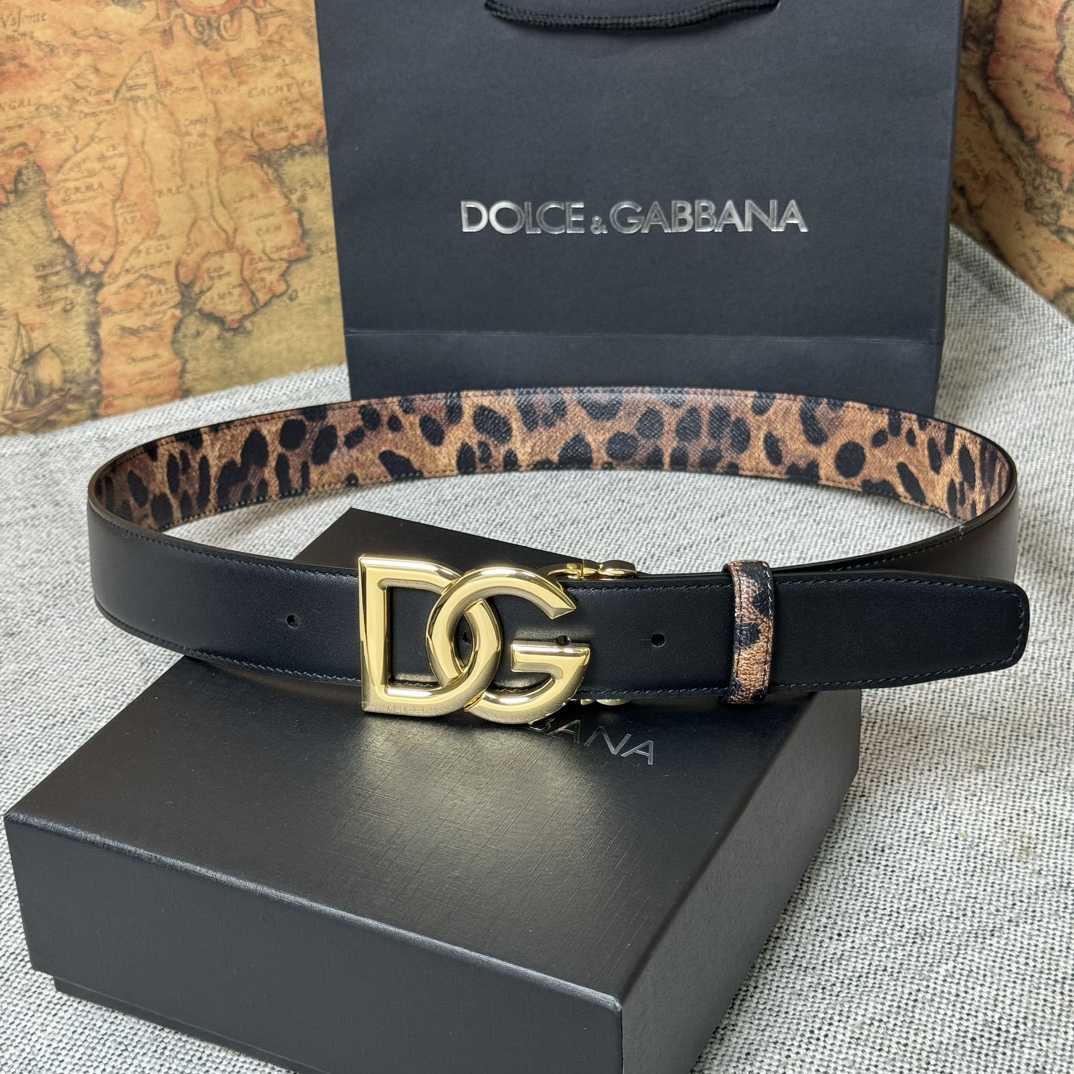 Dolce & Gabbana KiM Dolce & Gabbana Leopard-print Glossy Calfskin Belt With DG Logo - FashionPlug